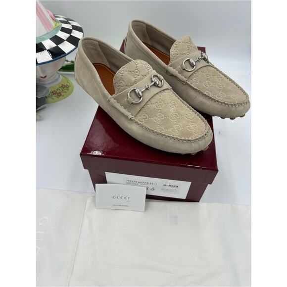 Men\'s Gucci suede oatmeal horse bit driver loafers size 9 fits 9.5US main image 8